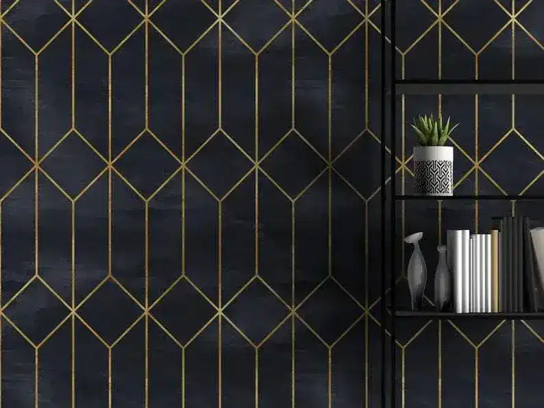 Black and Gold Art Deco Geometric Wallpaper - Image 2
