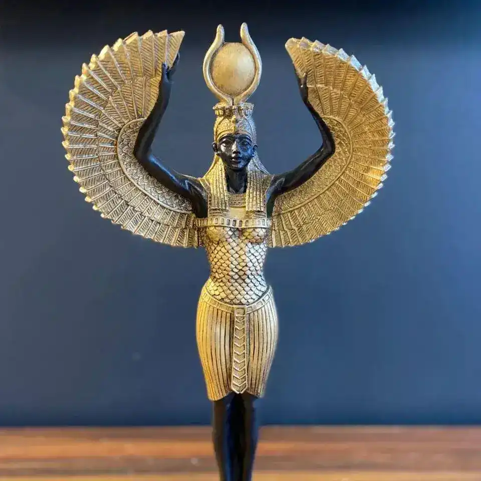 Black and Gold Egyptian Goddess Isis Standing Sculpture - Image 2