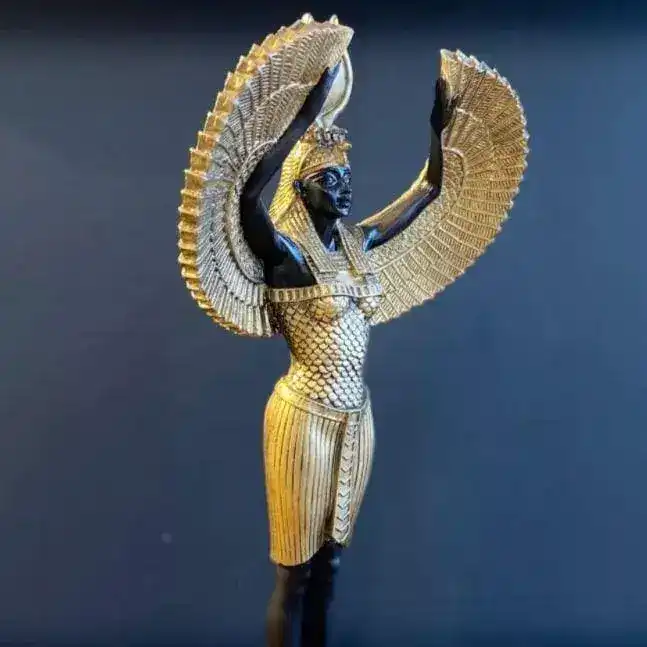 Black and Gold Egyptian Goddess Isis Standing Sculpture - Image 4