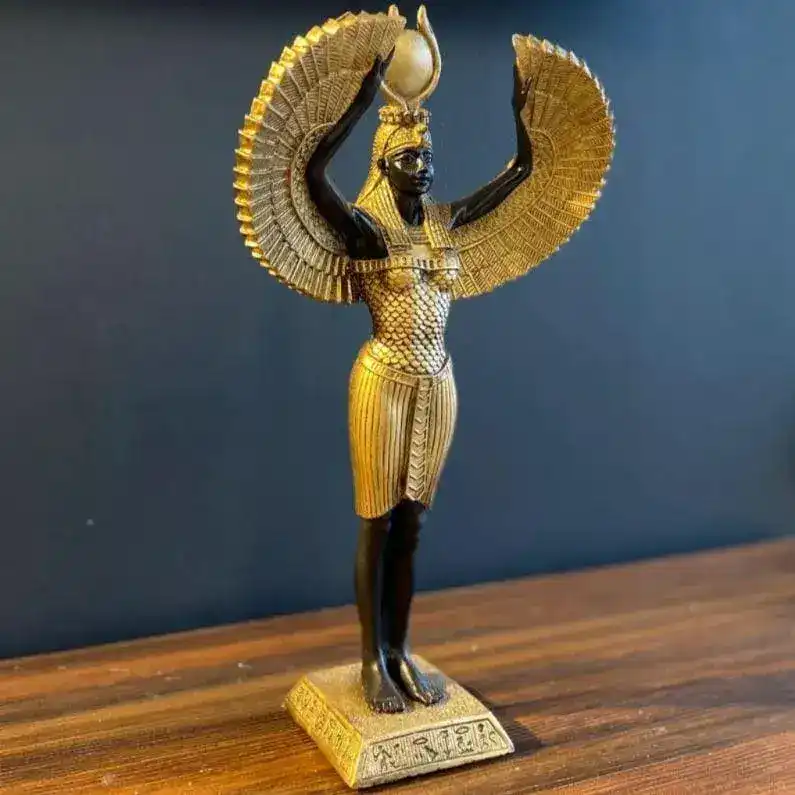 Black and Gold Egyptian Goddess Isis Standing Sculpture - Image 5