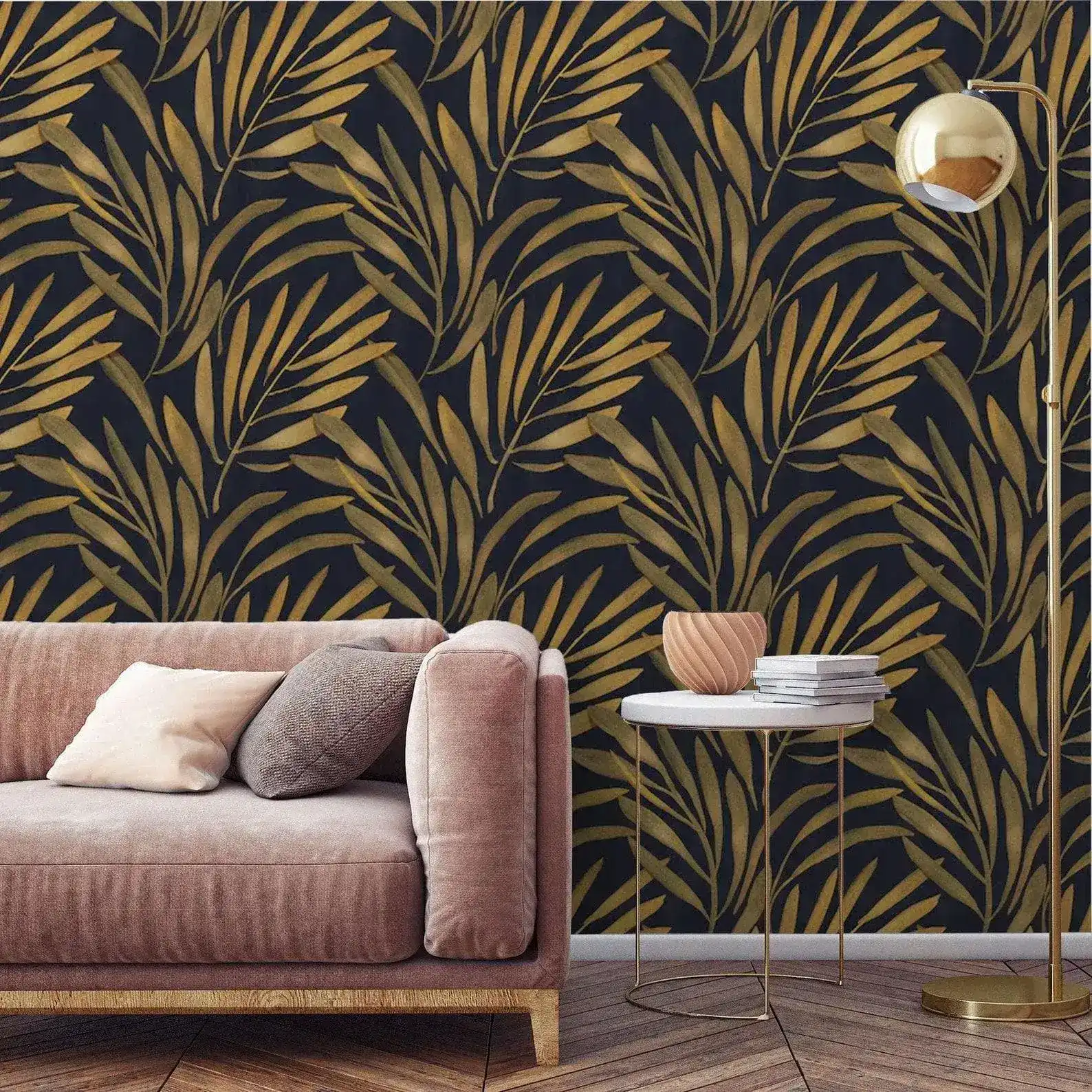 Black and Golden Tropical Leaves Wallpaper - Image 2