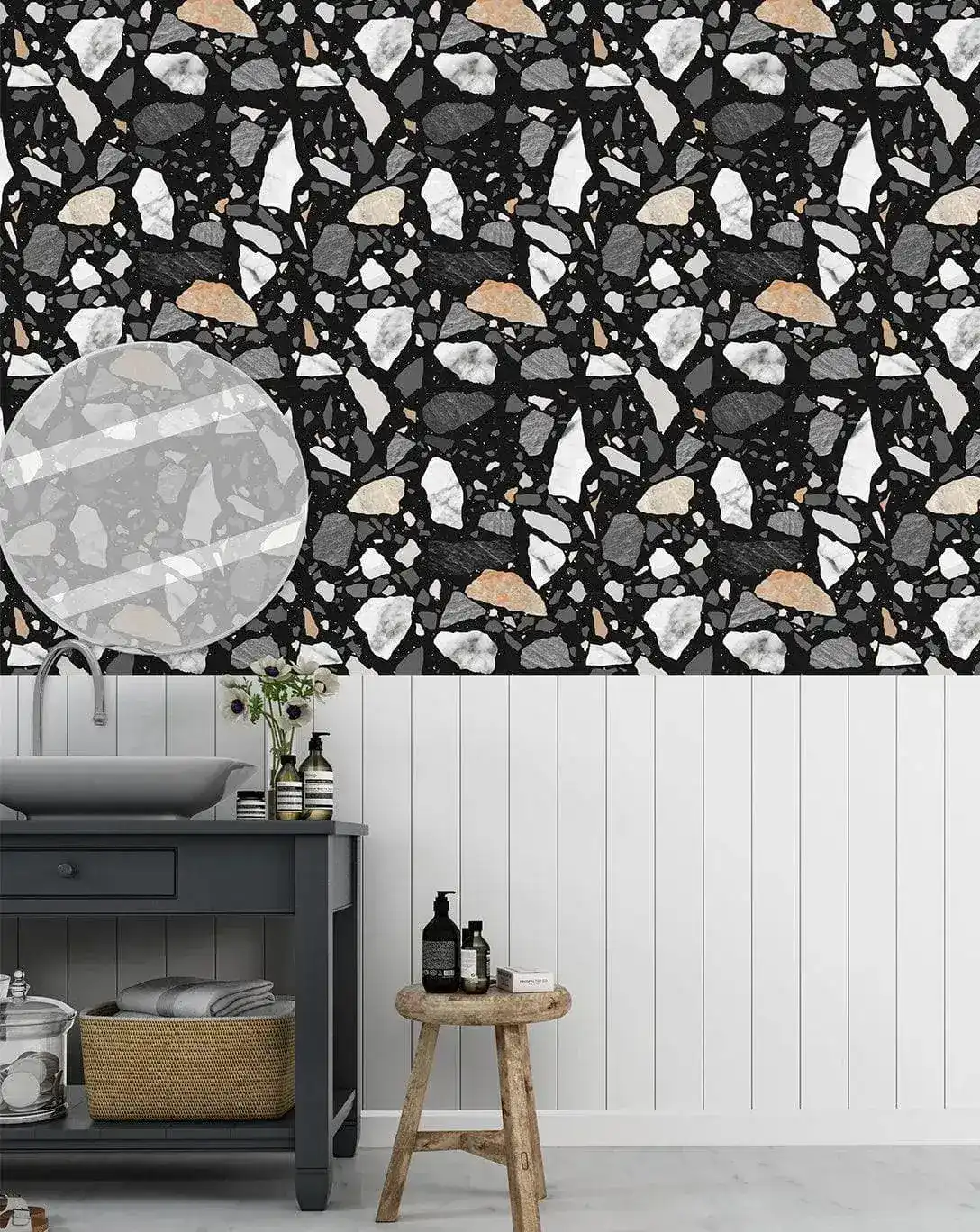 Black and Gray Texture Terrazzo Self Adhesive Wallpaper - Image 3
