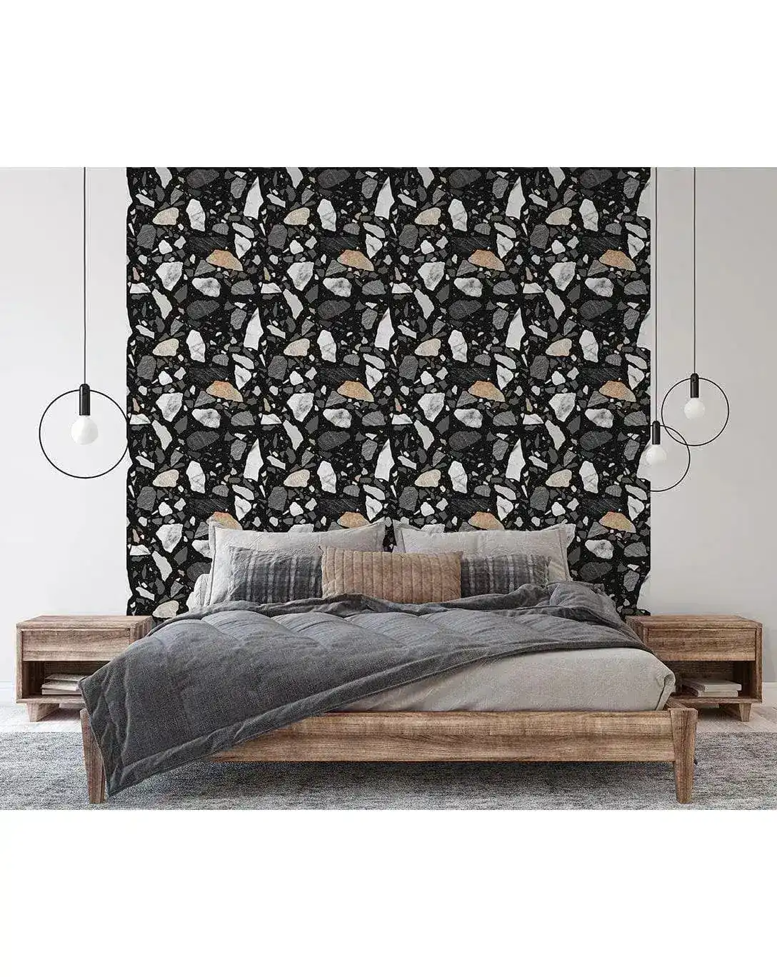 Black and Gray Texture Terrazzo Self Adhesive Wallpaper - Image 5