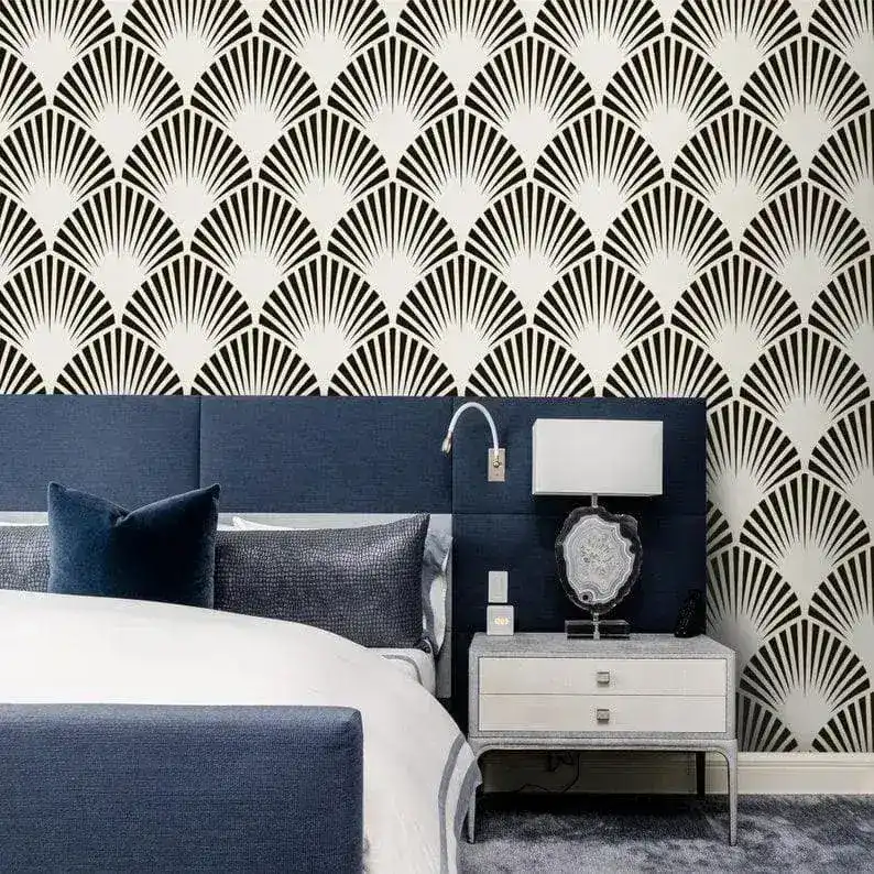 Black and White Art Deco Oversized Fans Wallpaper - Image 2