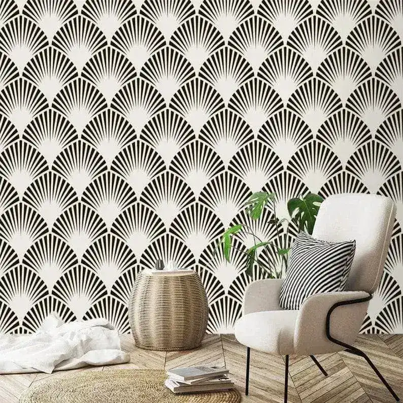 Black and White Art Deco Oversized Fans Wallpaper - Image 7