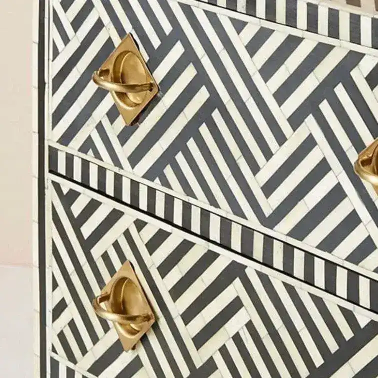 Black and White Chevron Bone Inlay 9 Drawer Sideboard - Image 9