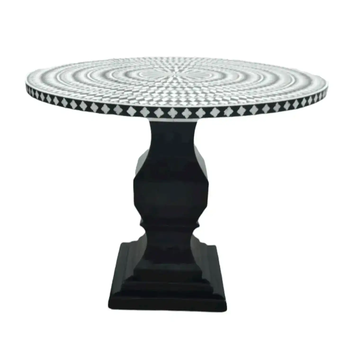 Black and White Diamonds Hand Crafted Bone Inlay Round Dining Table - Image 4