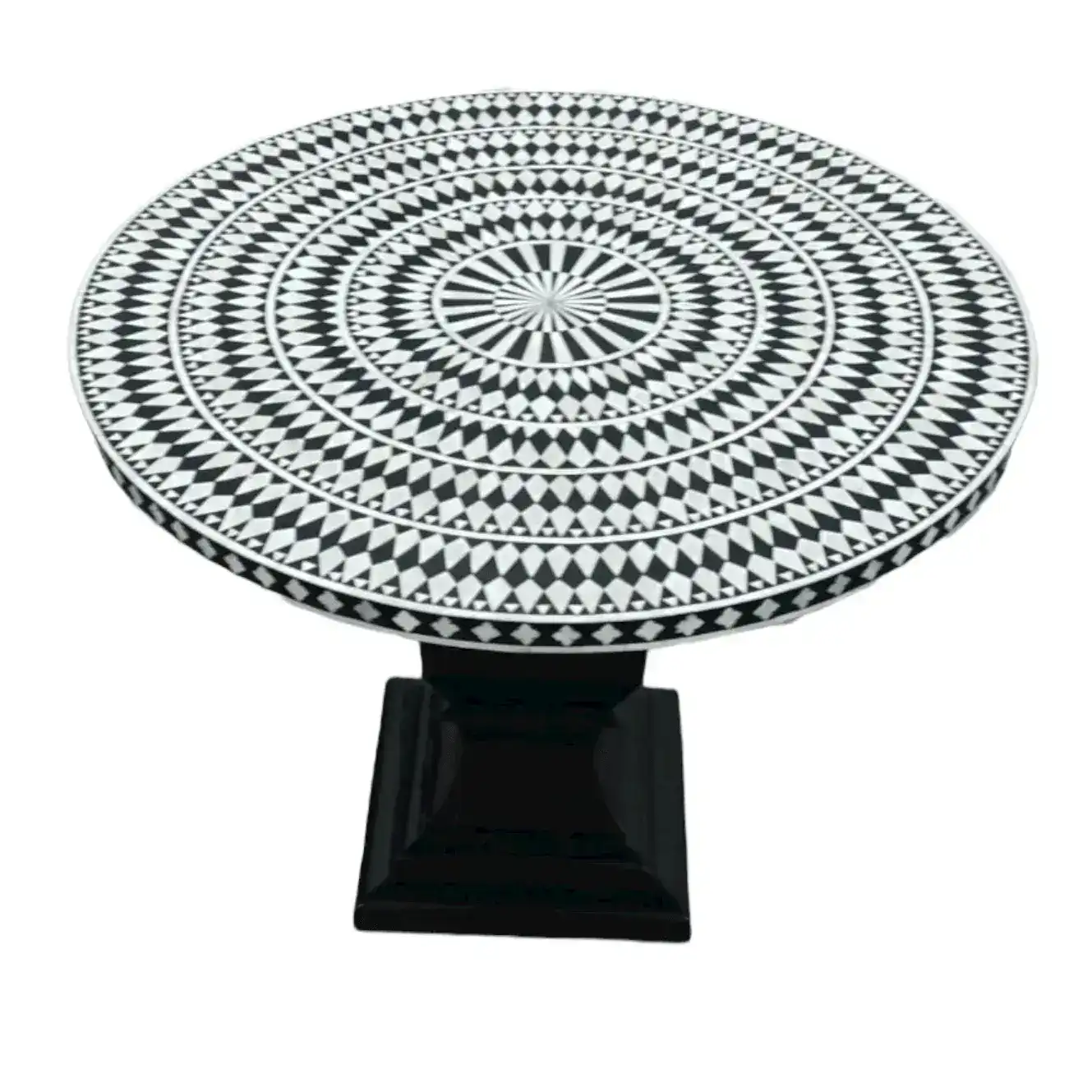 Black and White Diamonds Hand Crafted Bone Inlay Round Dining Table - Image 5