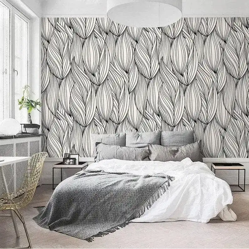 Black and White Oversized Winter Leaves Wallpaper - Image 6