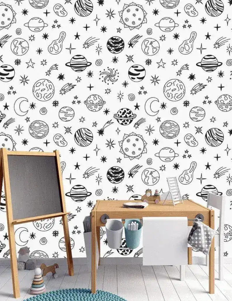 Black and White Planetary Celestial Wallpaper - Image 2