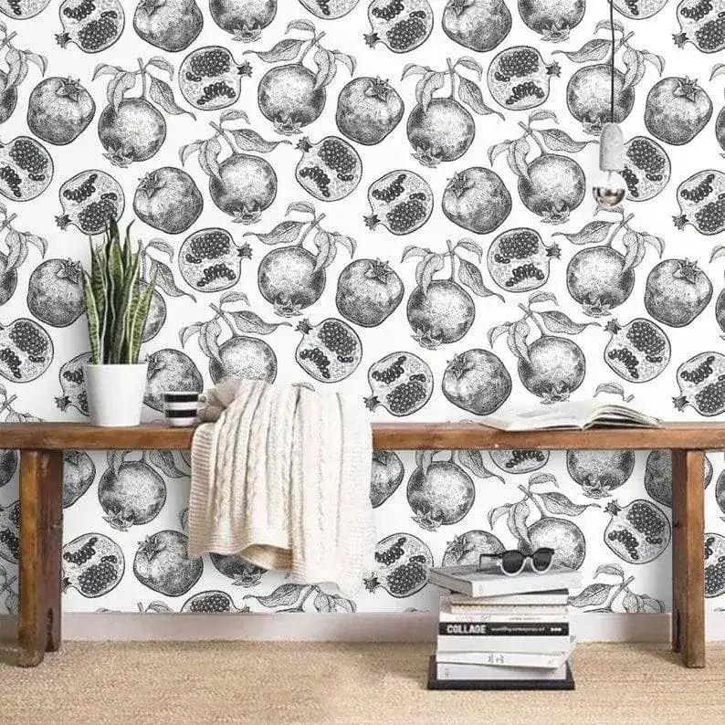 Black and White Pomegranate Fruits Illustration Wallpaper - Image 2