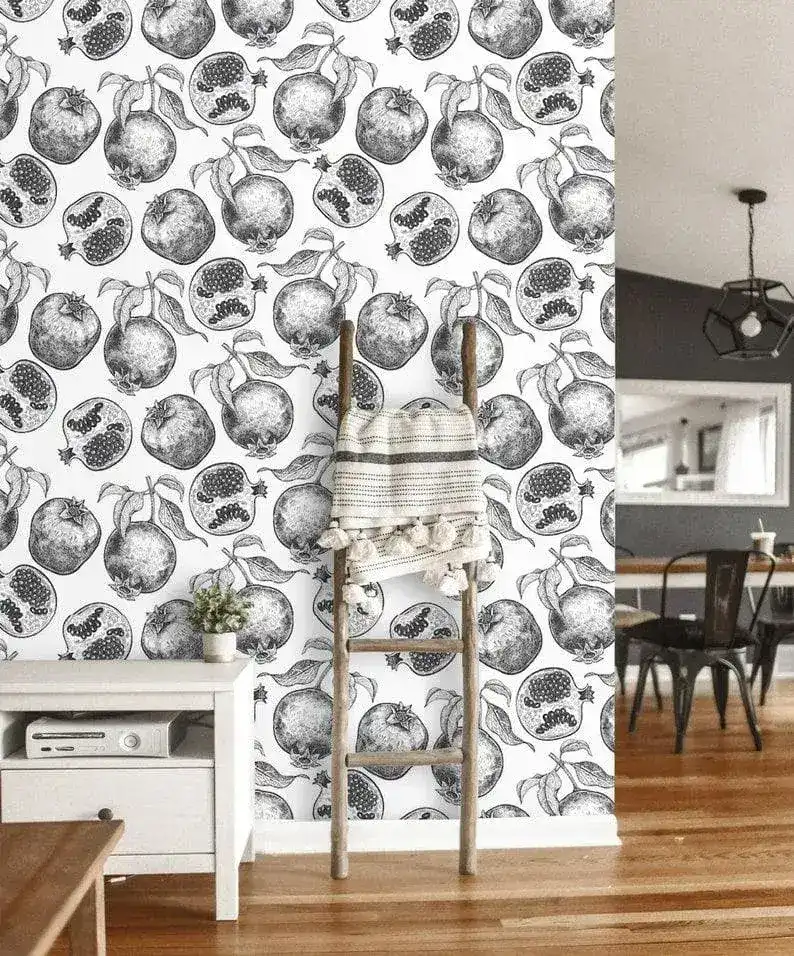 Black and White Pomegranate Fruits Illustration Wallpaper - Image 3
