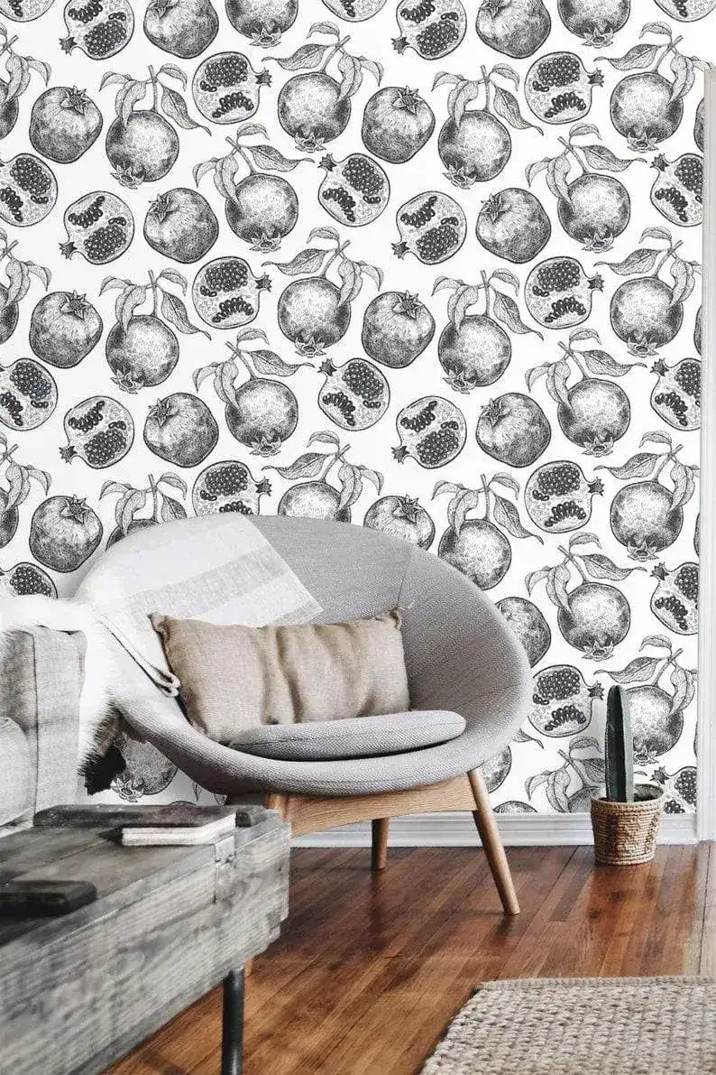 Black and White Pomegranate Fruits Illustration Wallpaper - Image 4