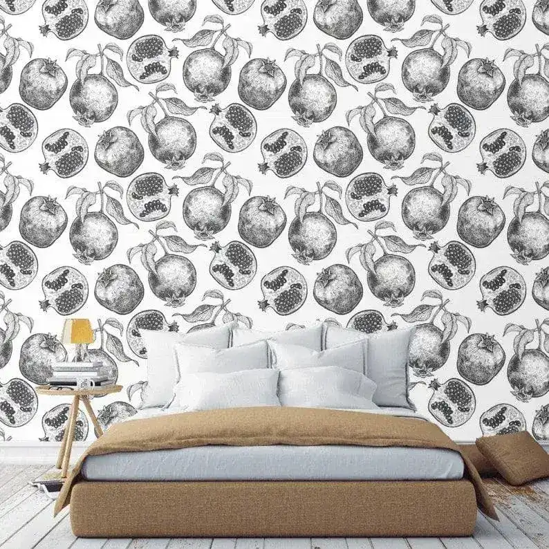 Black and White Pomegranate Fruits Illustration Wallpaper - Image 5