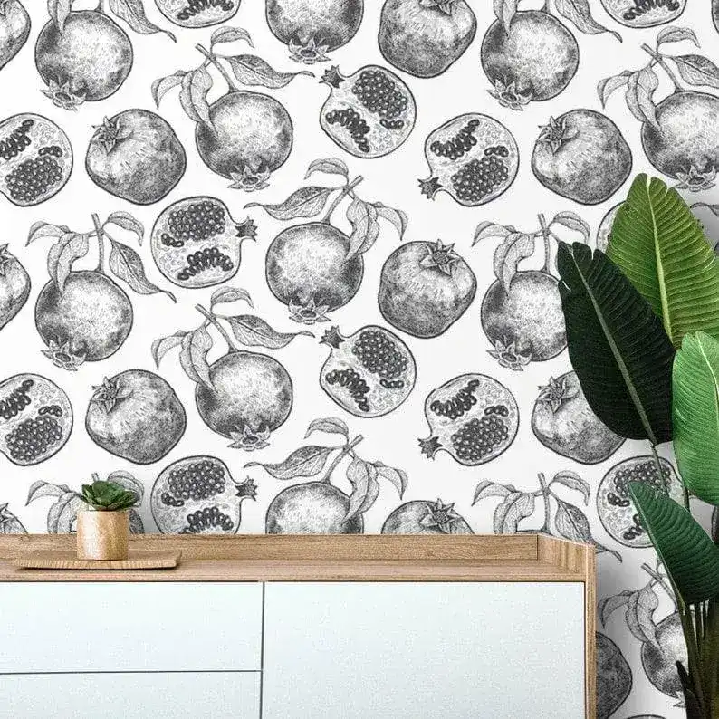Black and White Pomegranate Fruits Illustration Wallpaper - Image 6