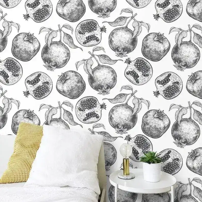 Black and White Pomegranate Fruits Illustration Wallpaper - Image 7