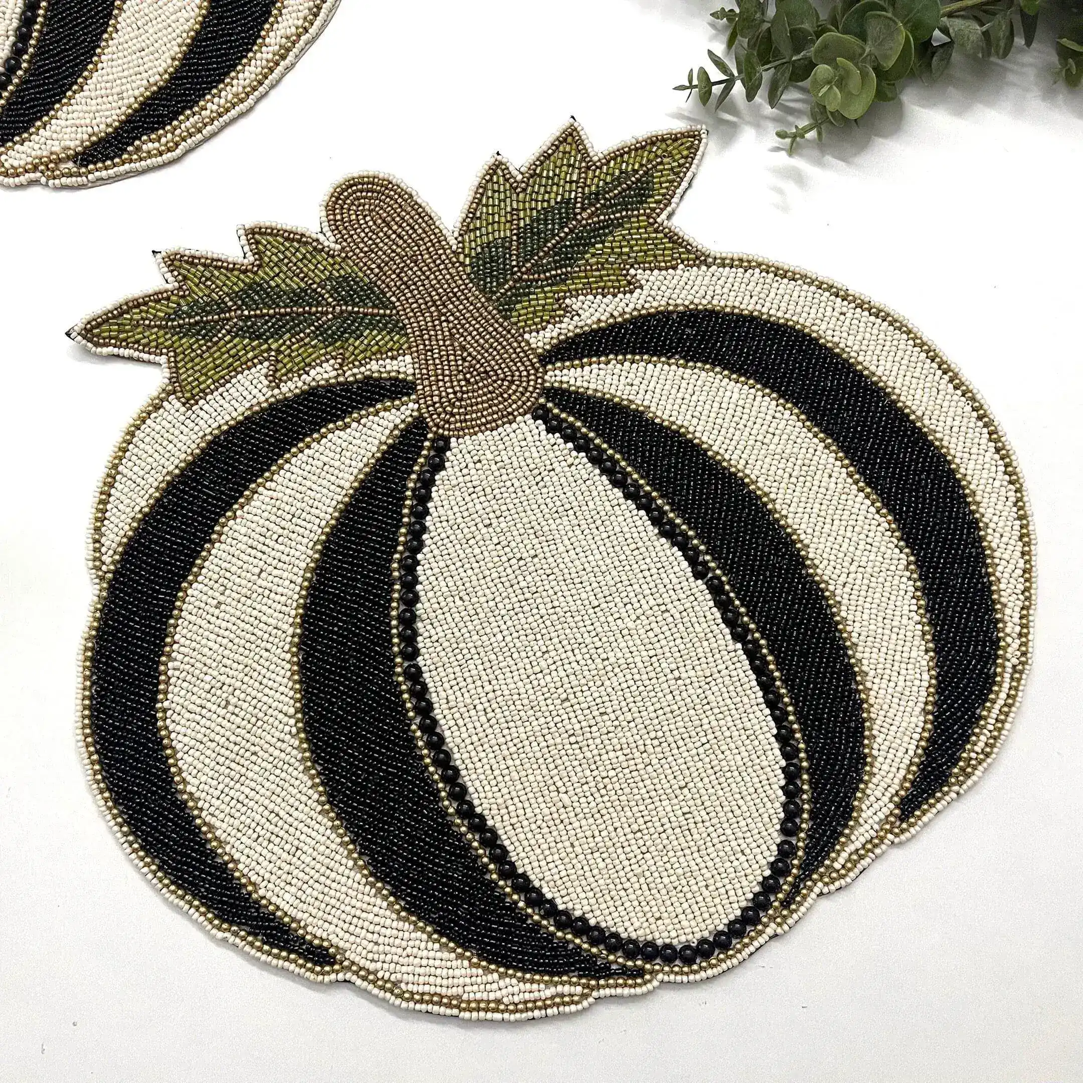 Black and White Pumpkin Harvest Beaded Placemat - Set of 4