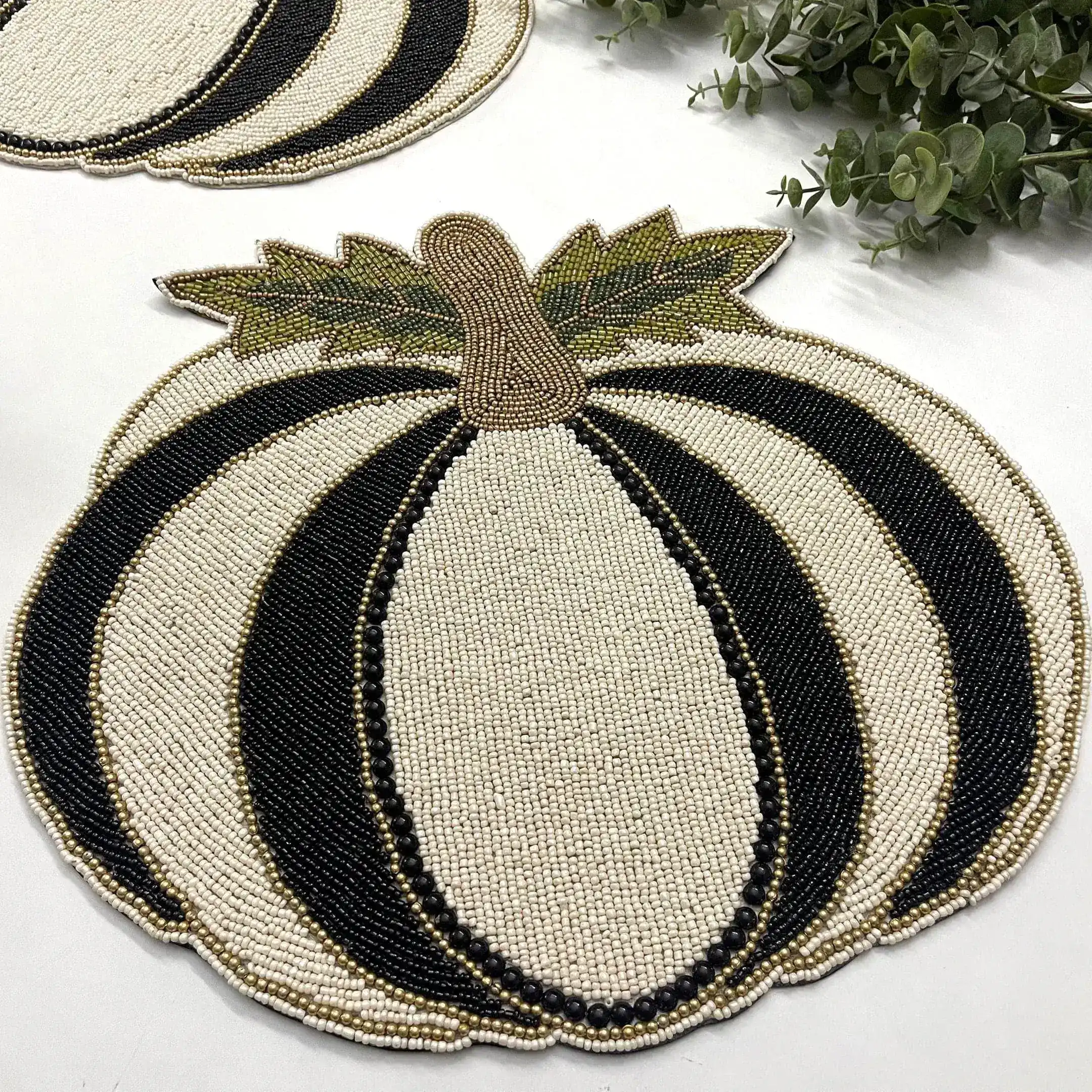 Black and White Pumpkin Harvest Beaded Placemat - Set of 4 - Image 2