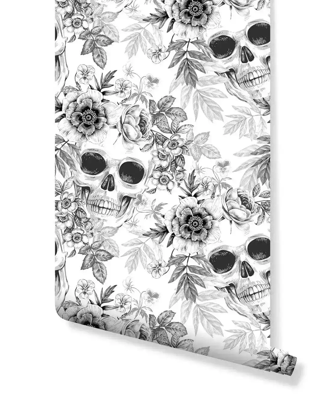 Black and White Skulls Flowers Self Adhesive Wallpaper - Image 2