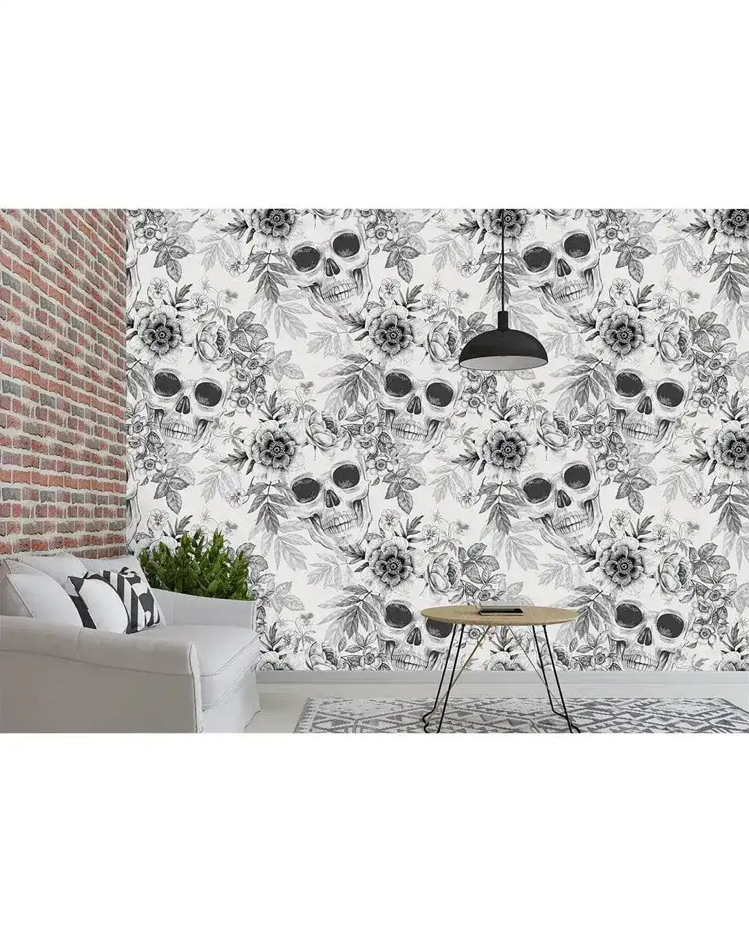 Black and White Skulls Flowers Self Adhesive Wallpaper - Image 4