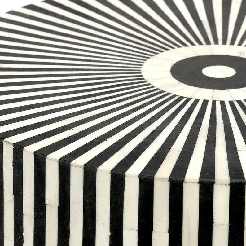 Black and White Stripe Bone Inlay Round Coffee Table - Image 2