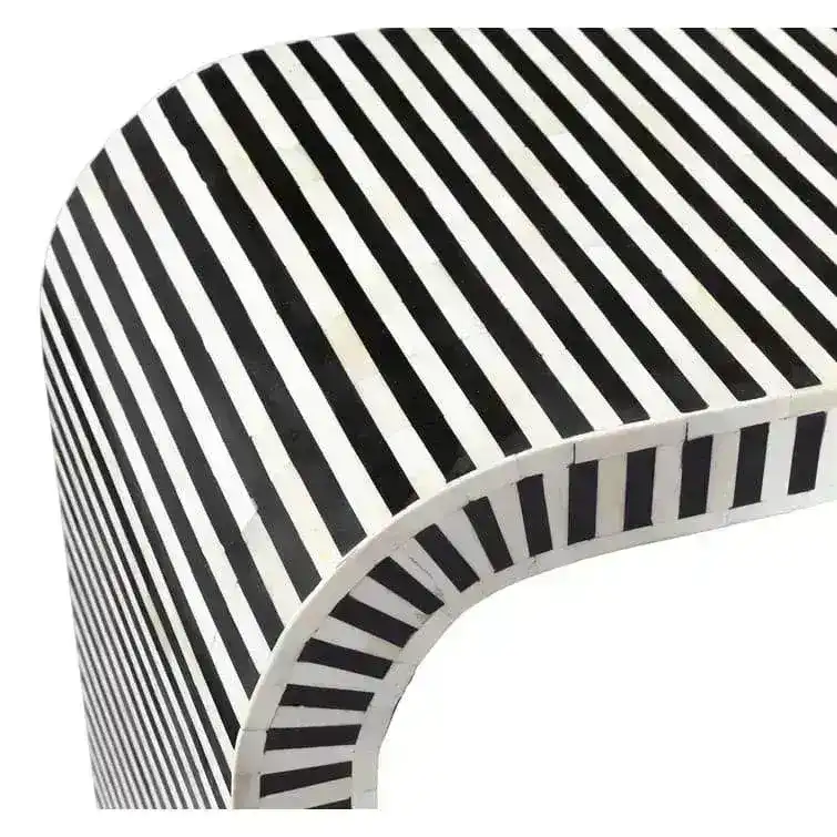 Black and White Stripe Waterfall Bone Inlay Coffee Table with Brass Leg - Image 3