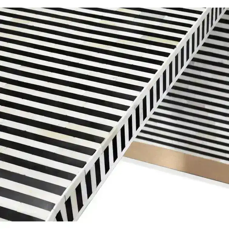 Black and White Stripe Waterfall Bone Inlay Console Table with Brass Leg - Image 2
