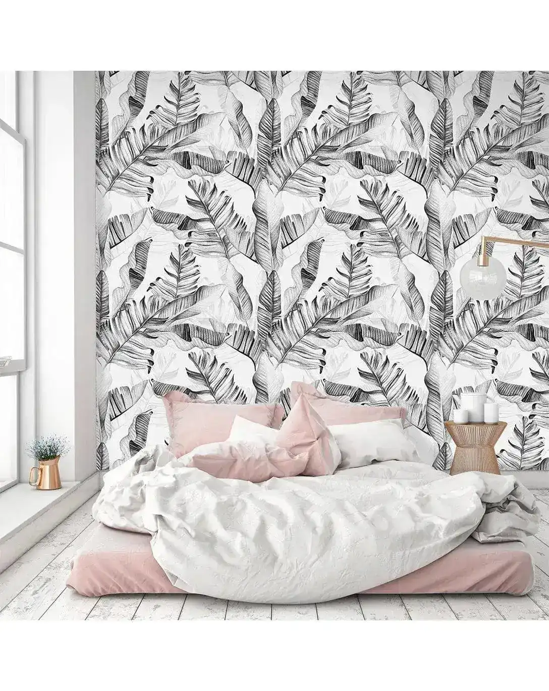 Black and White Watercolor Tropical Palm Leaves Wallpaper - Image 2