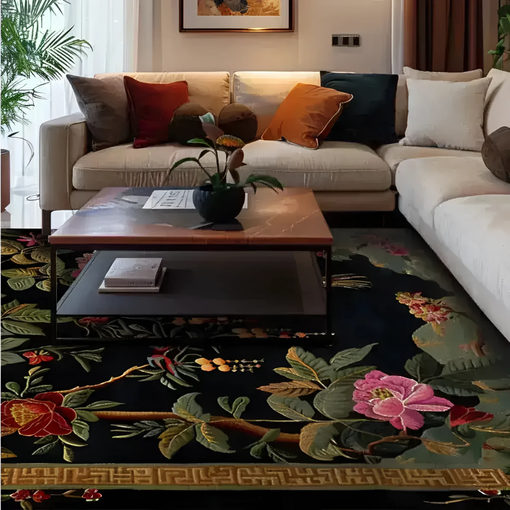 Black Floral Symphony Hand Tufted Rug - Image 3