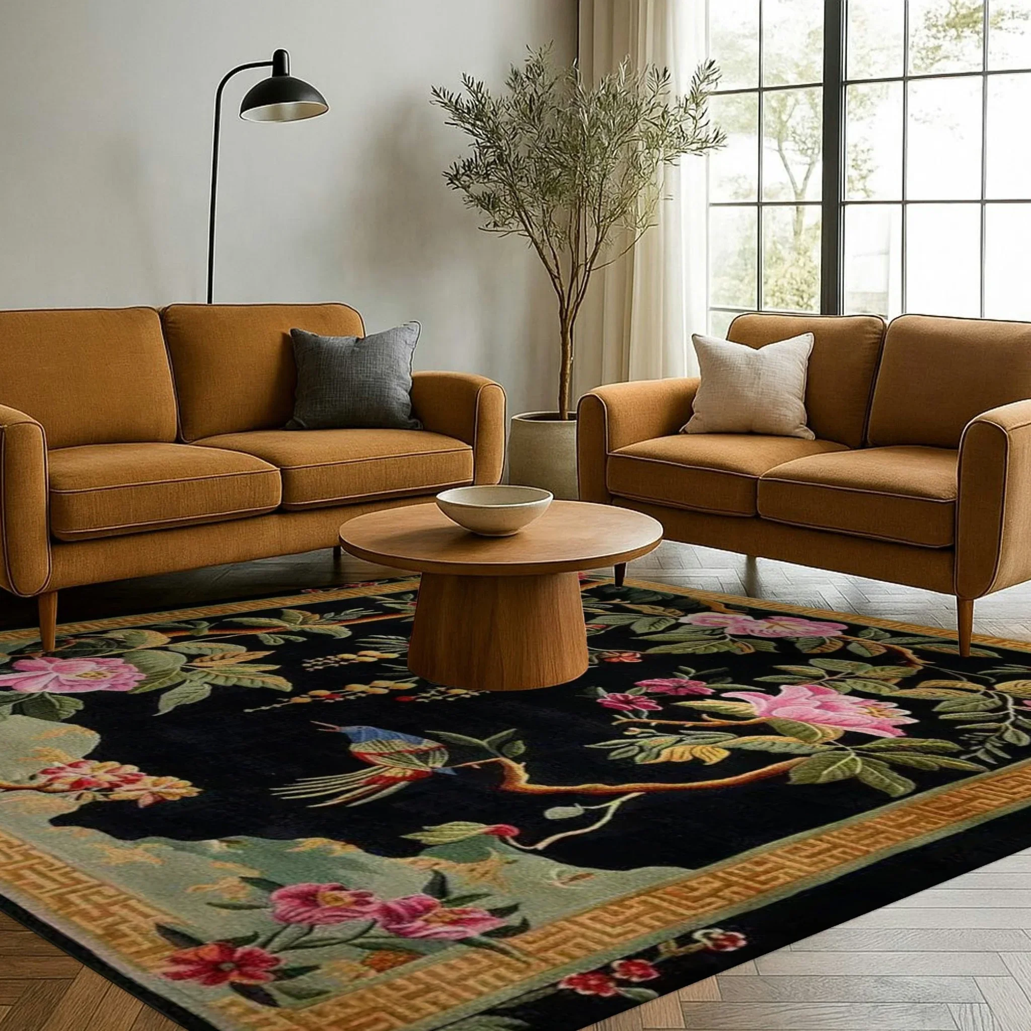 Black Floral Symphony Hand Tufted Rug - Image 5