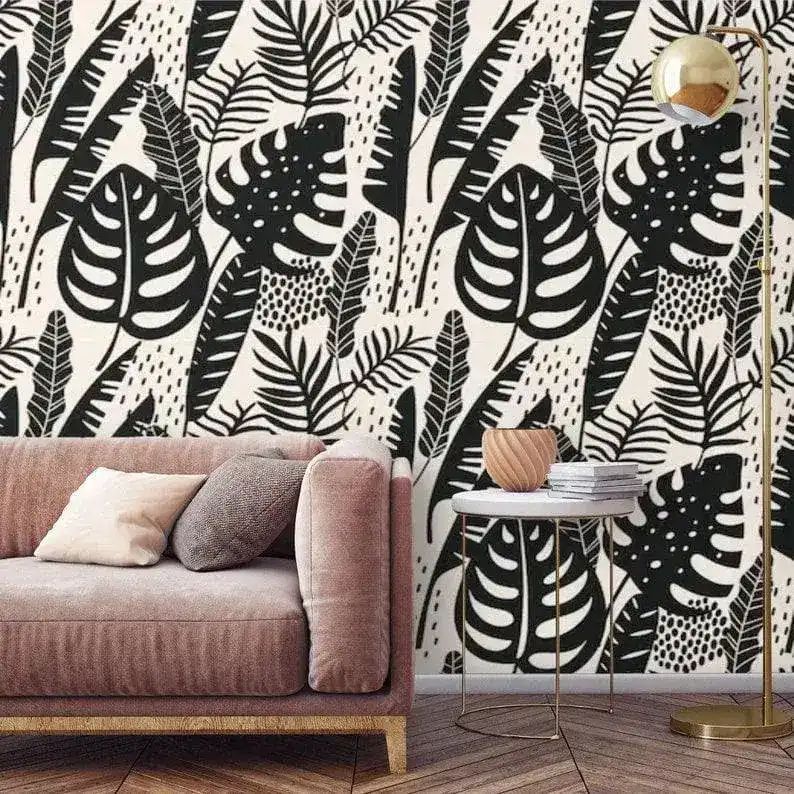 Black Illustrated Monstera Botanical Wallpaper - Image 5
