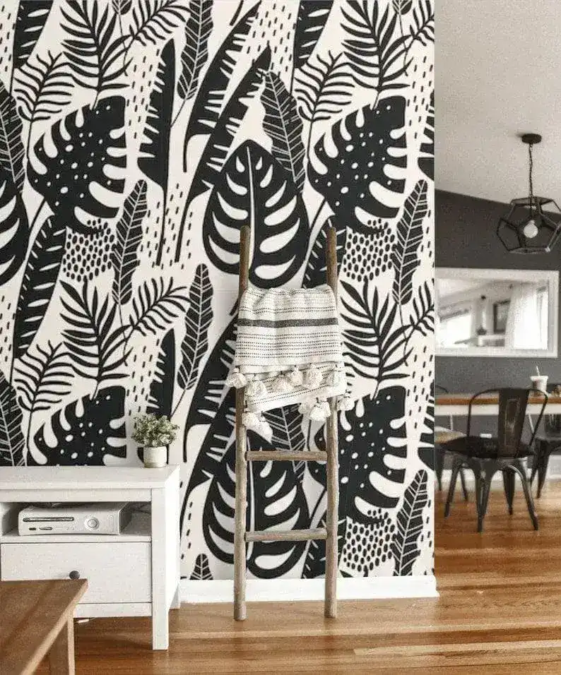 Black Illustrated Monstera Botanical Wallpaper - Image 7