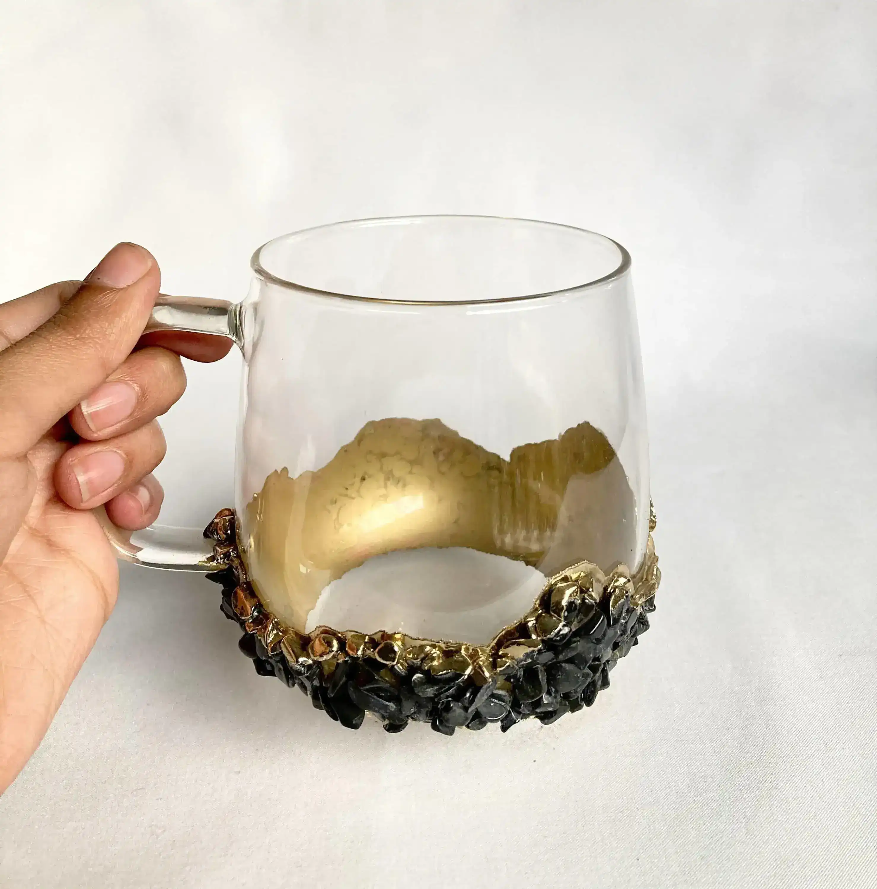Black Quartz Crystal Glass Coffee Mug - Set of 2 - Image 2