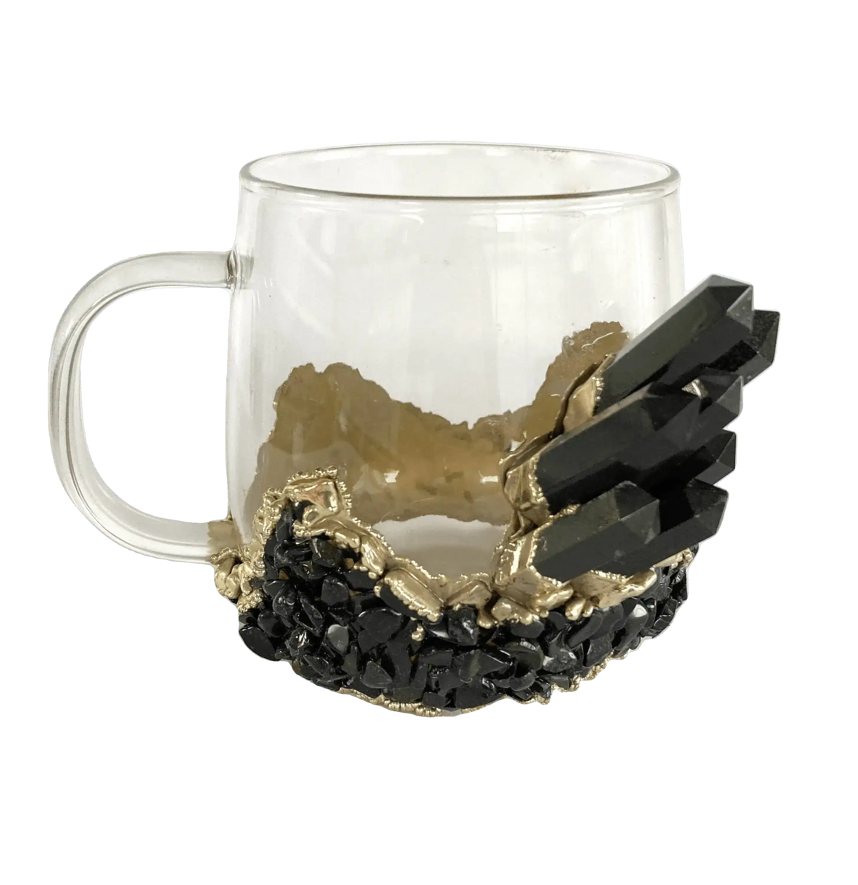 Black Quartz Glass Coffee Mug with Handle - Set of 2