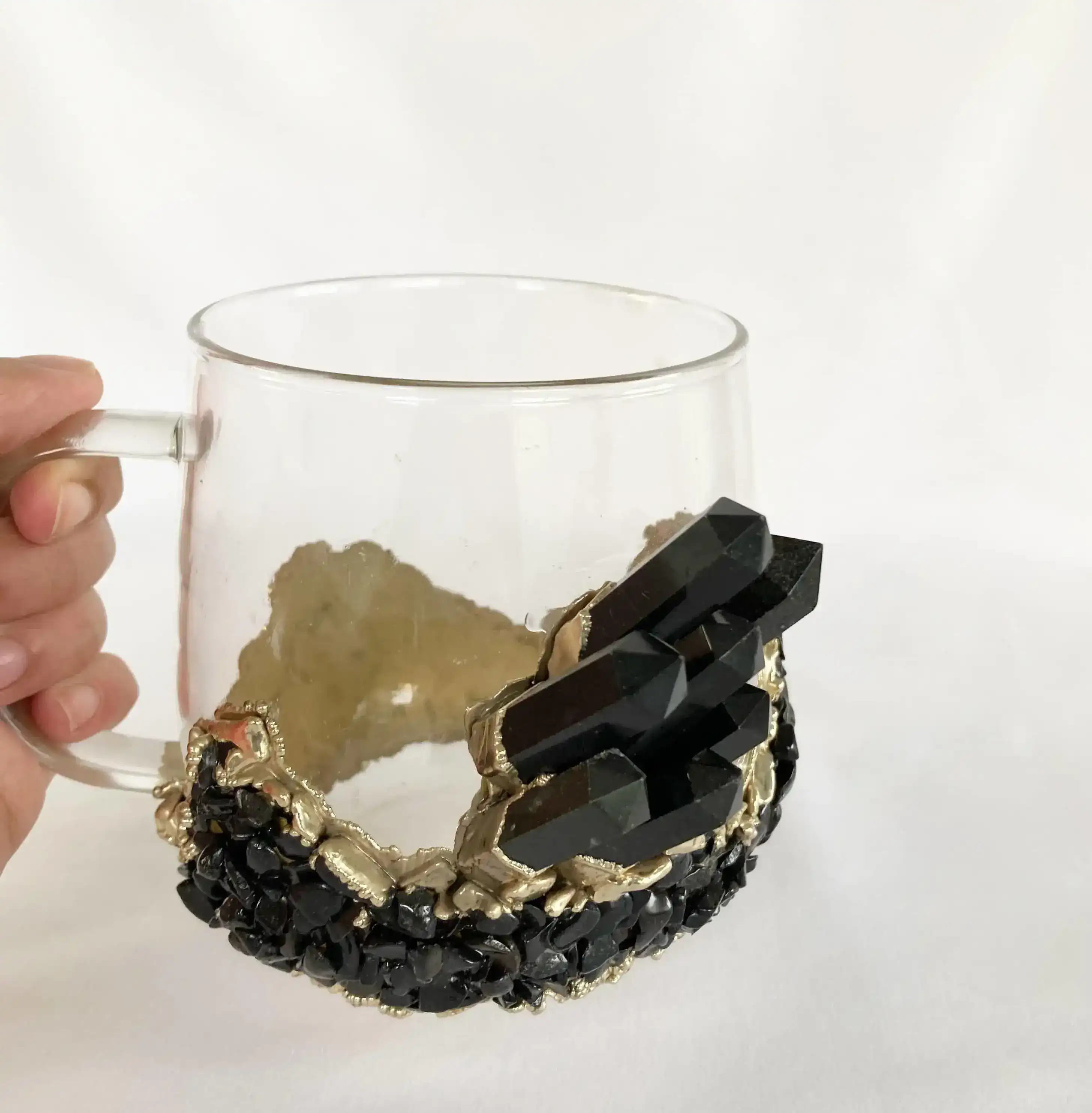 Black Quartz Glass Coffee Mug with Handle - Set of 2 - Image 4
