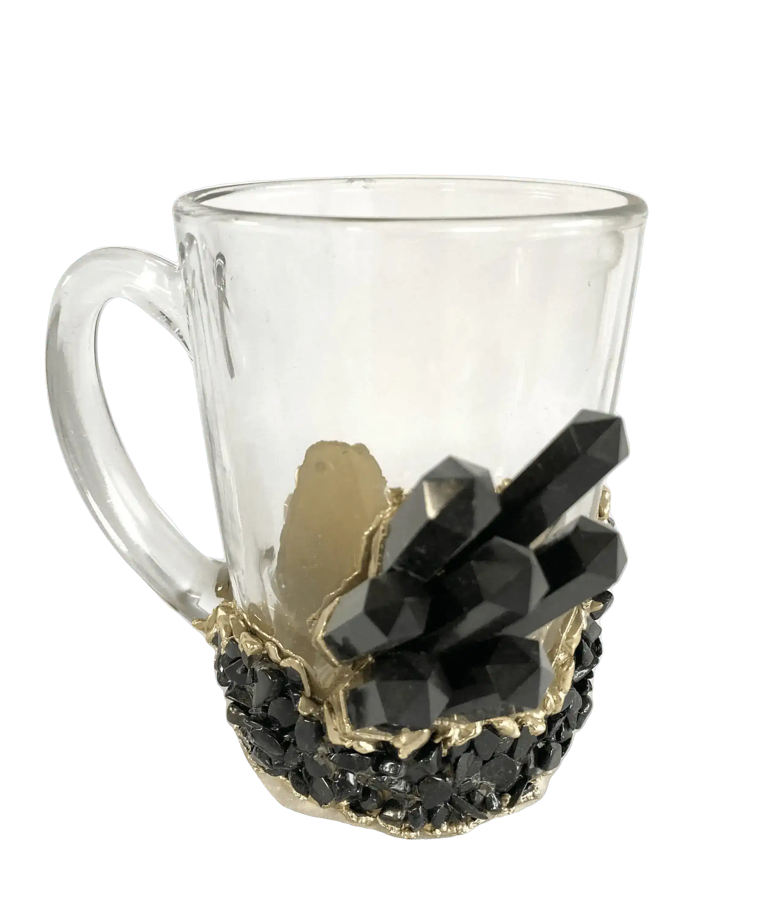 Black Quartz Glass Coffee Mug with Handle - Set of 2 - Image 2