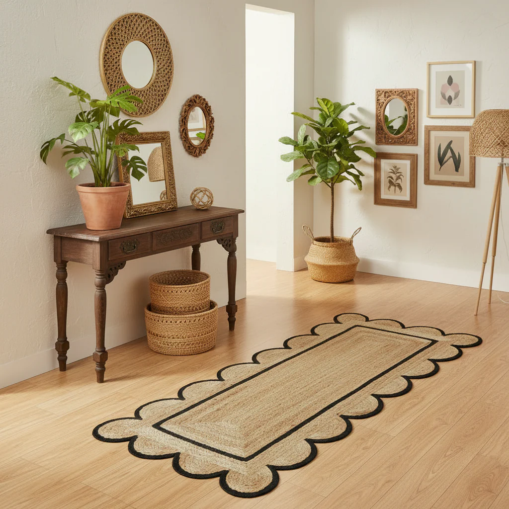 Black Scalloped Border Jute Rug - Image 3