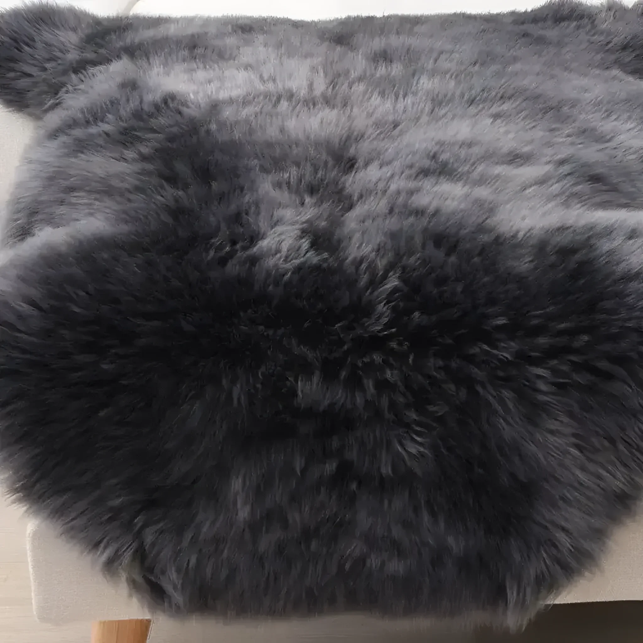 Black Soft Texture Shaggy Natural Fur Sheepskin Area Rug - Image 3