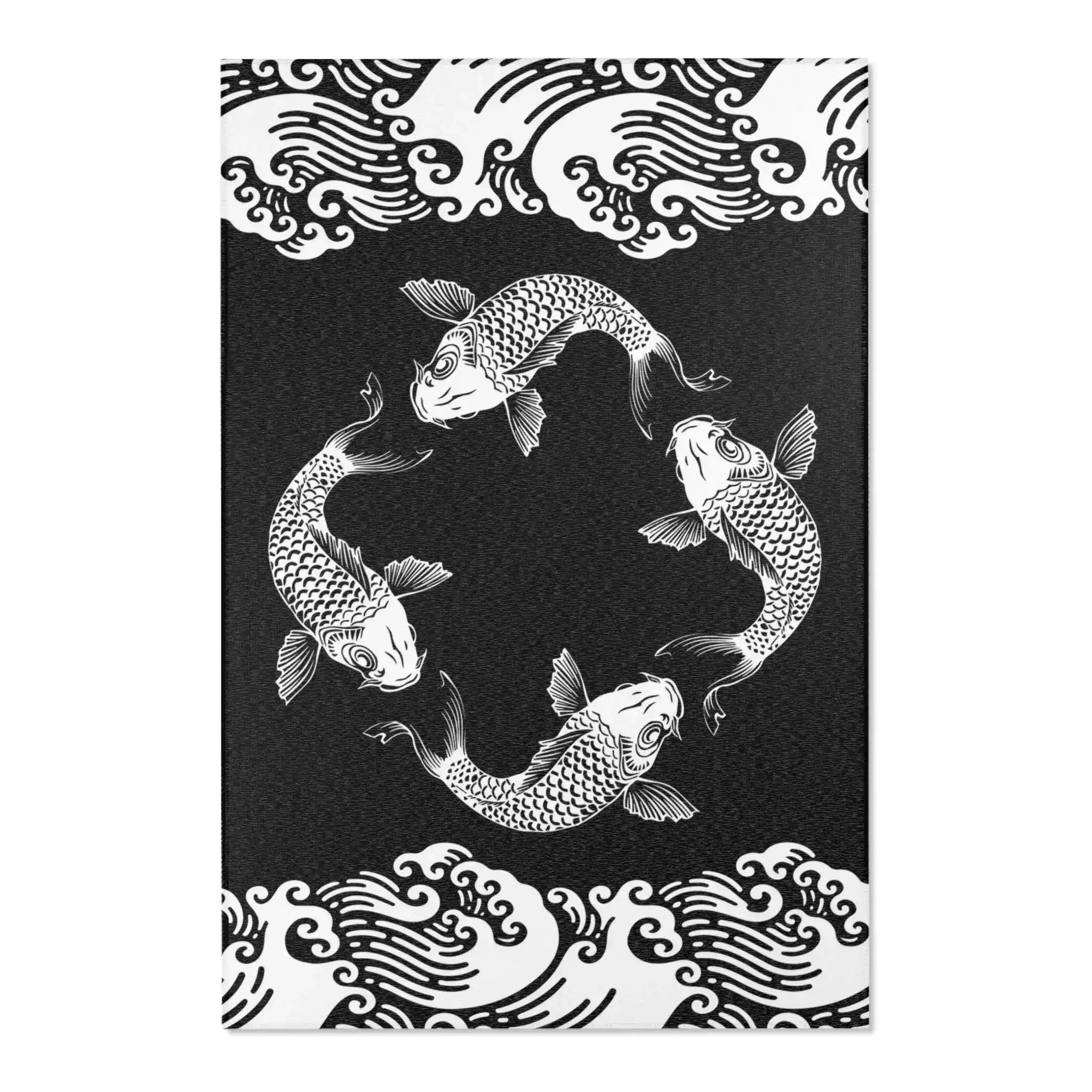 Black & White Koi Wave Accent Rug - Image 3