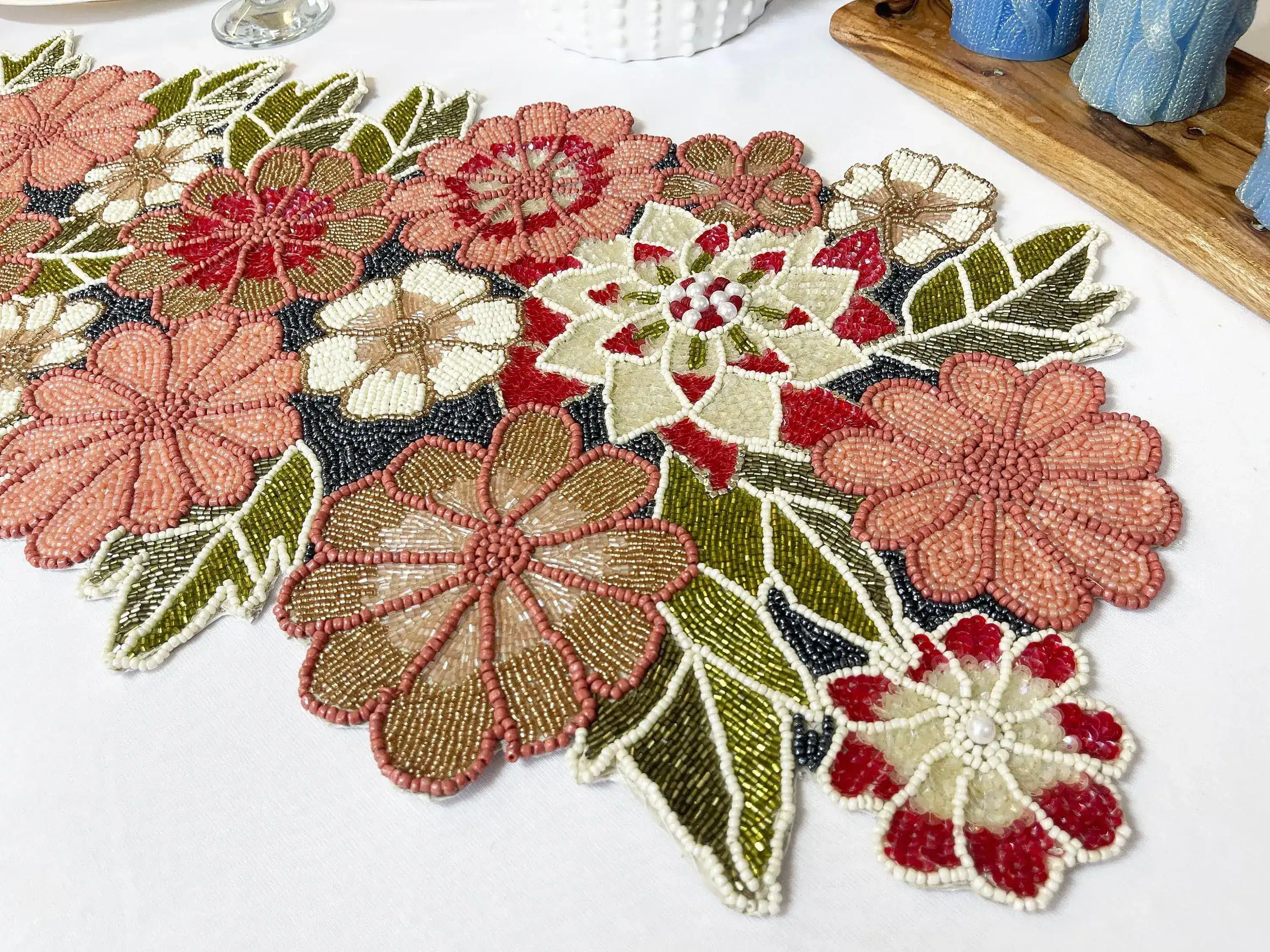 Blossoming Floral Garden Beaded Table Runner - Image 3