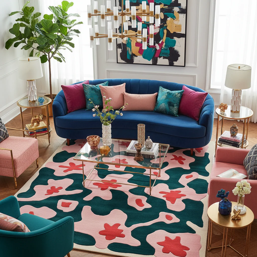 Blossoming Teal Hand Tufted Wool Rug - Image 2