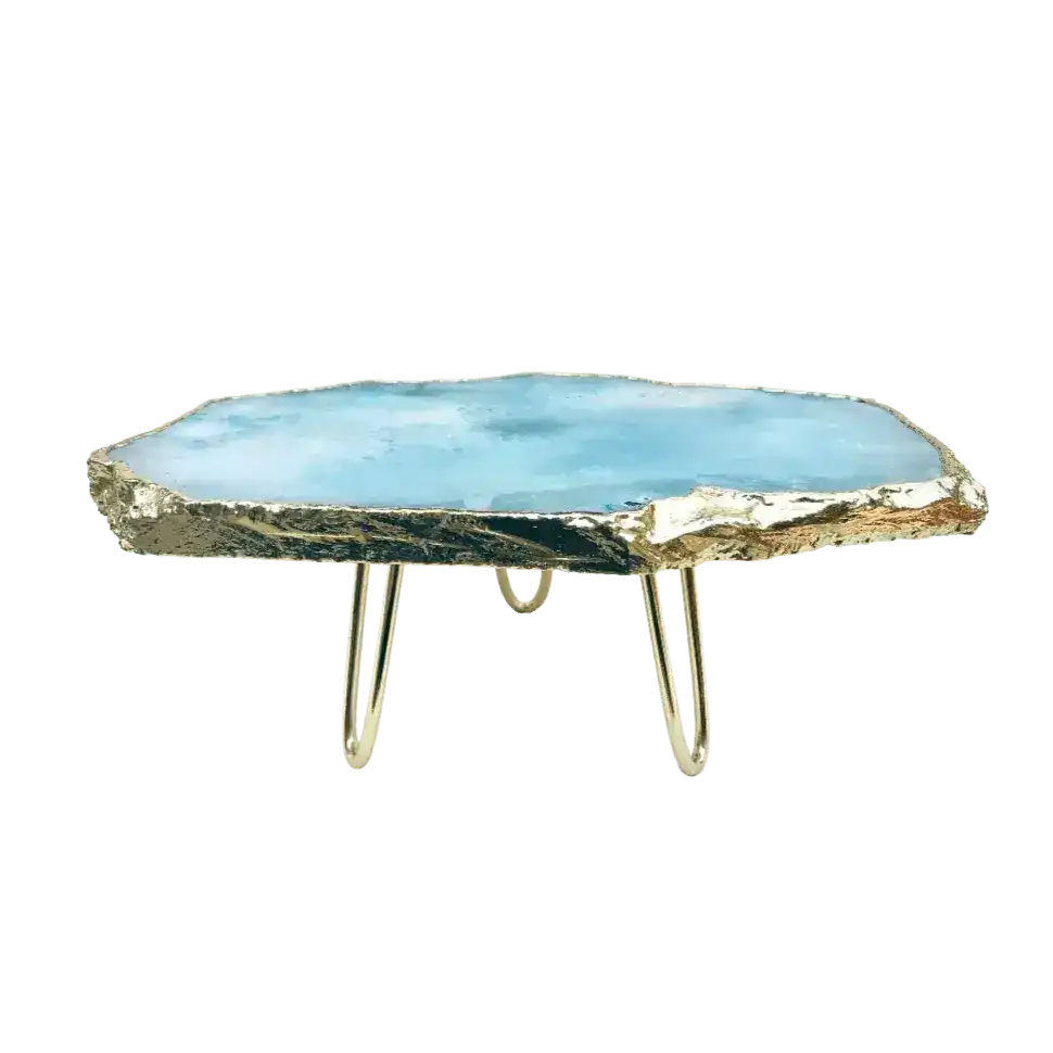 Blue Agate Cake Stand with Brass Legs