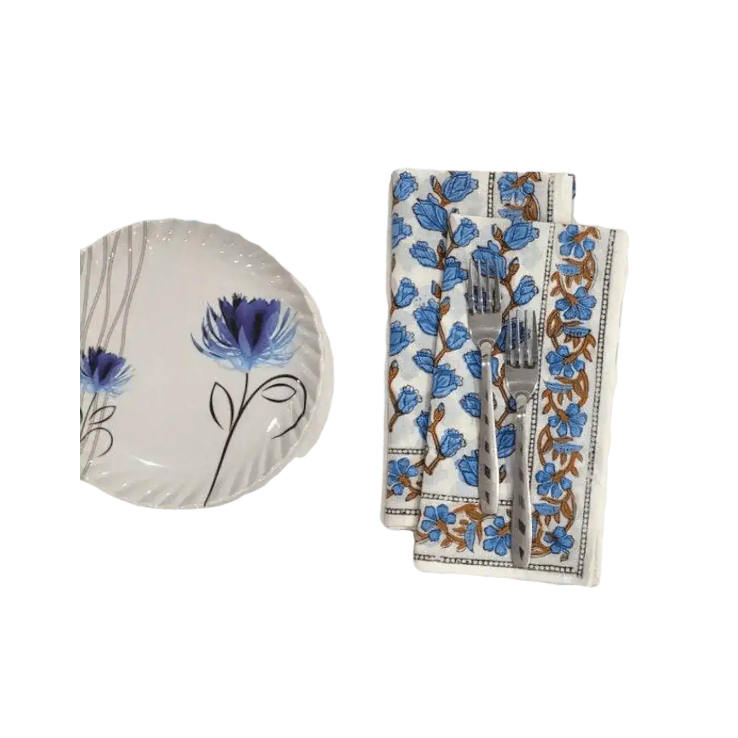 Blue Aiya Hand Block Printed Cotton Napkins - Image 4