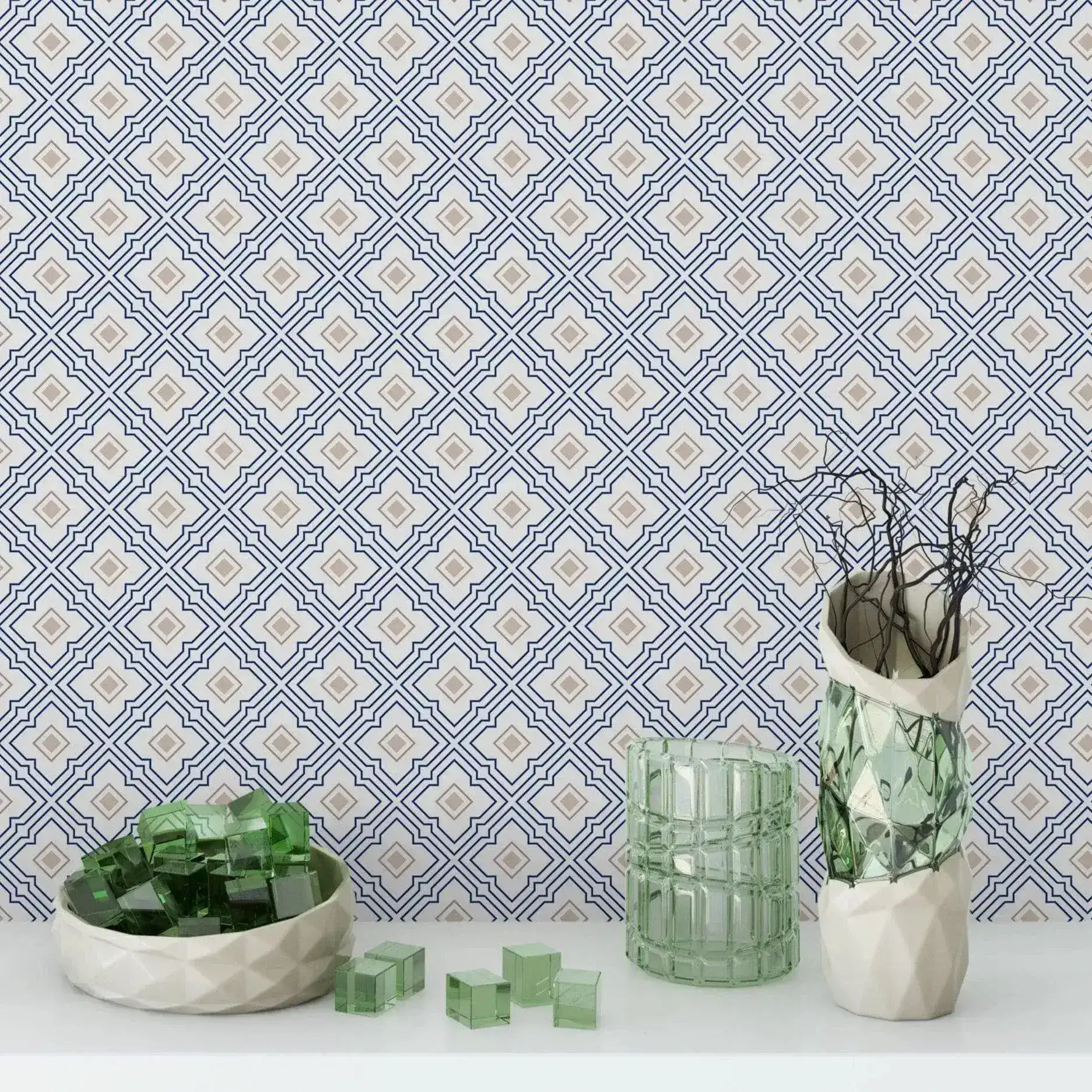 Blue and Gold Flower Tiles Removable Wallpaper - Image 6