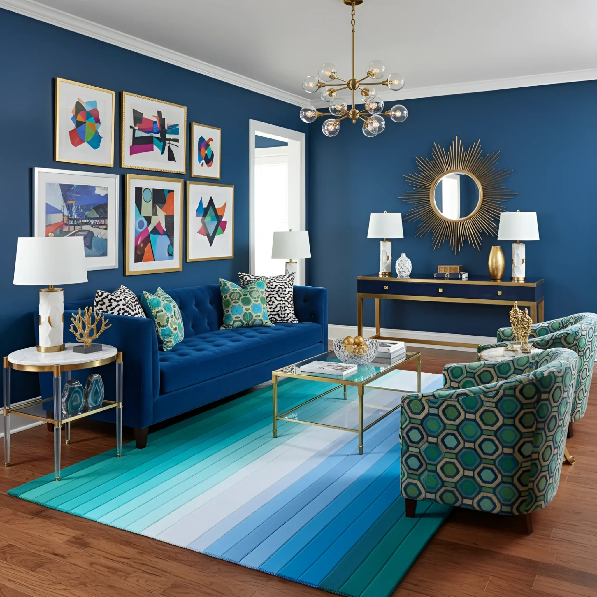 Blue and Green Ombre Stripe Hand Tufted Wool Rug - Image 2
