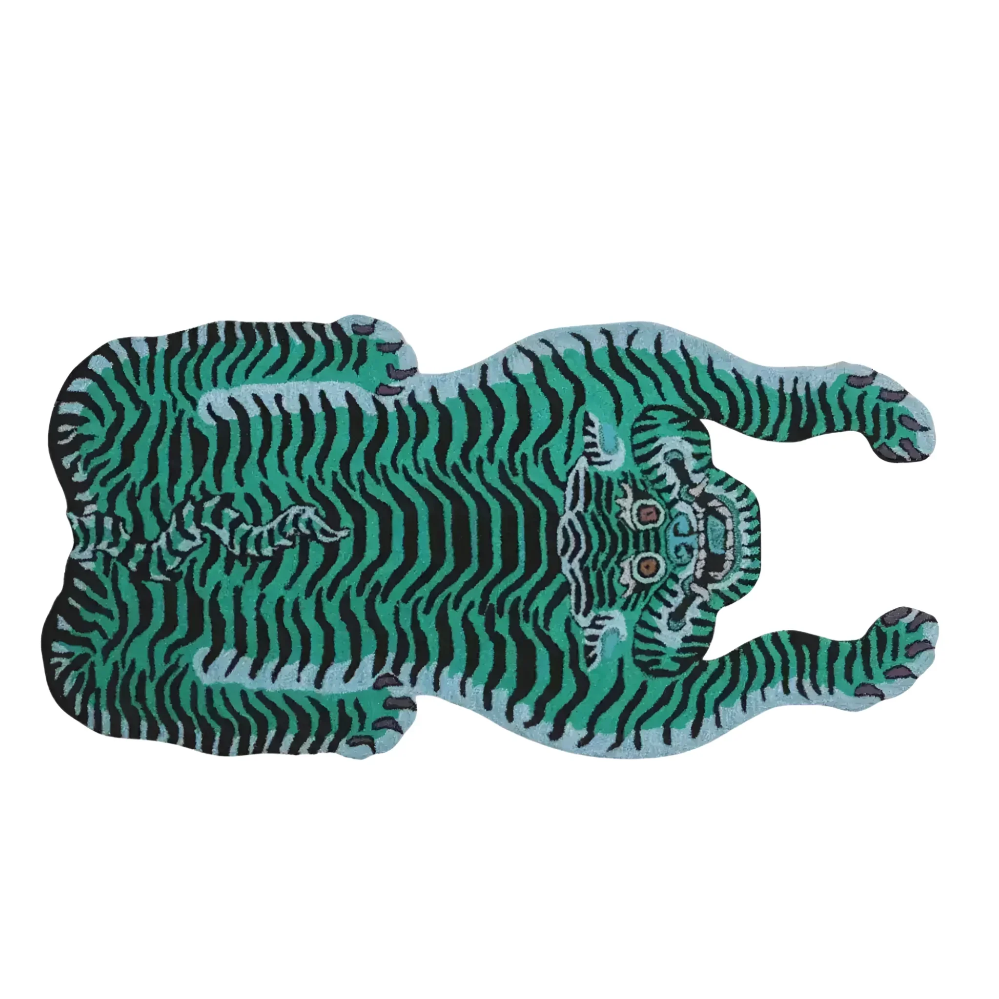 Blue and Green Tiger Yogi Accent Wool Rug - Image 3