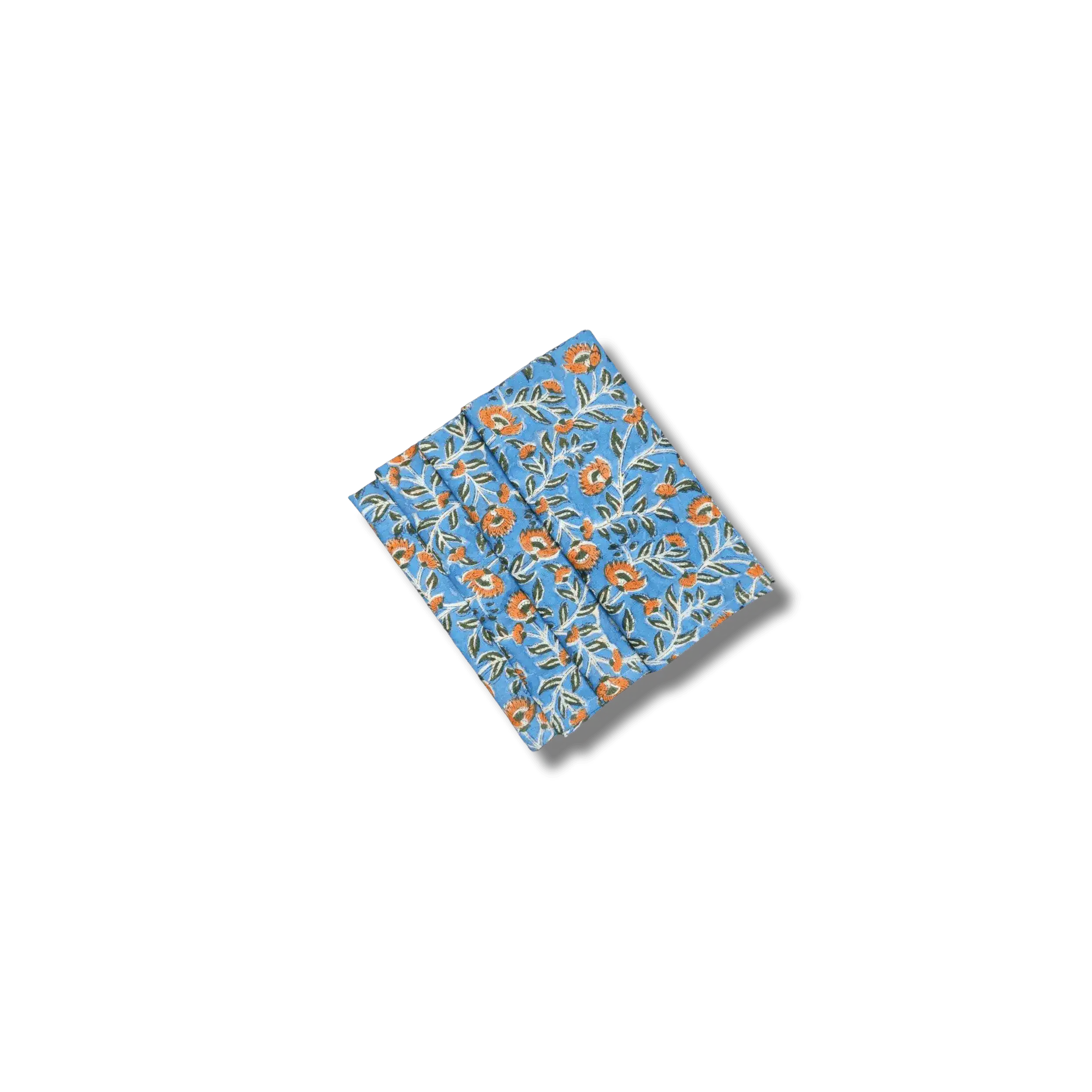 Blue and Orange Floral Block Printed Cotton Napkins - Image 4