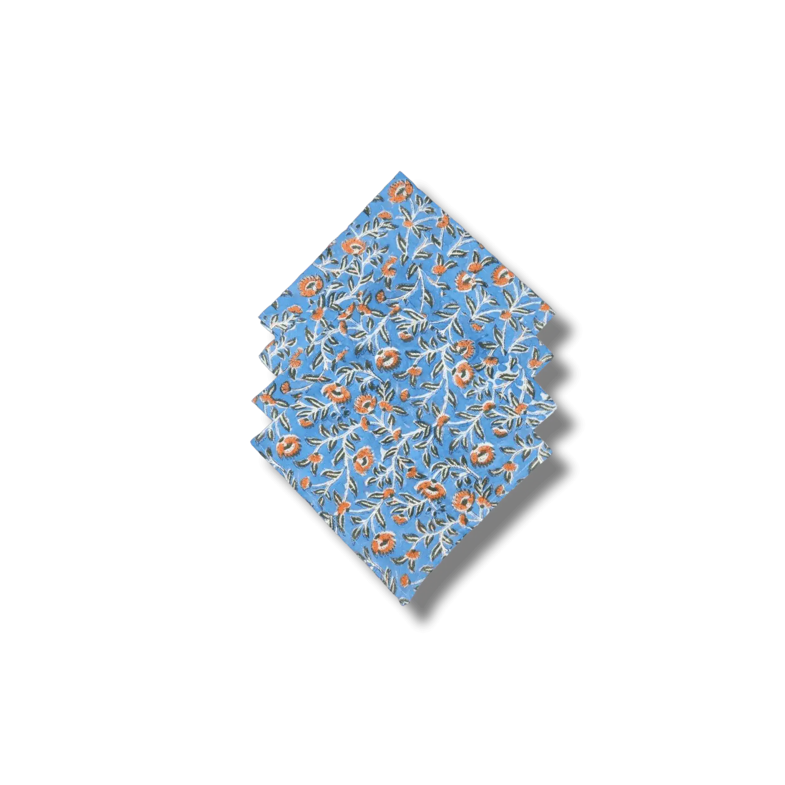 Blue and Orange Floral Block Printed Cotton Napkins - Image 6
