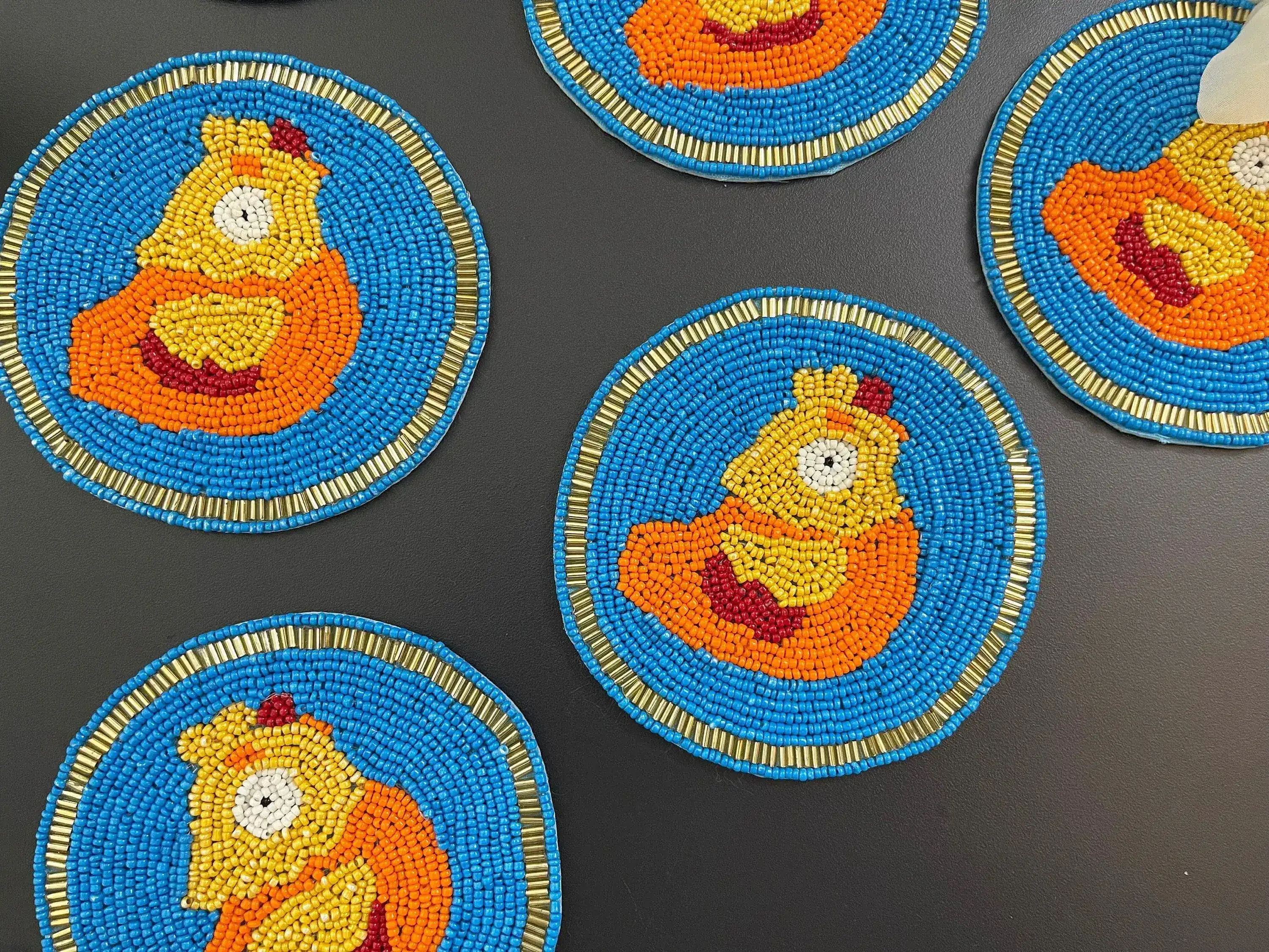 Blue and Orange Hen Round Beaded Coasters - Image 3