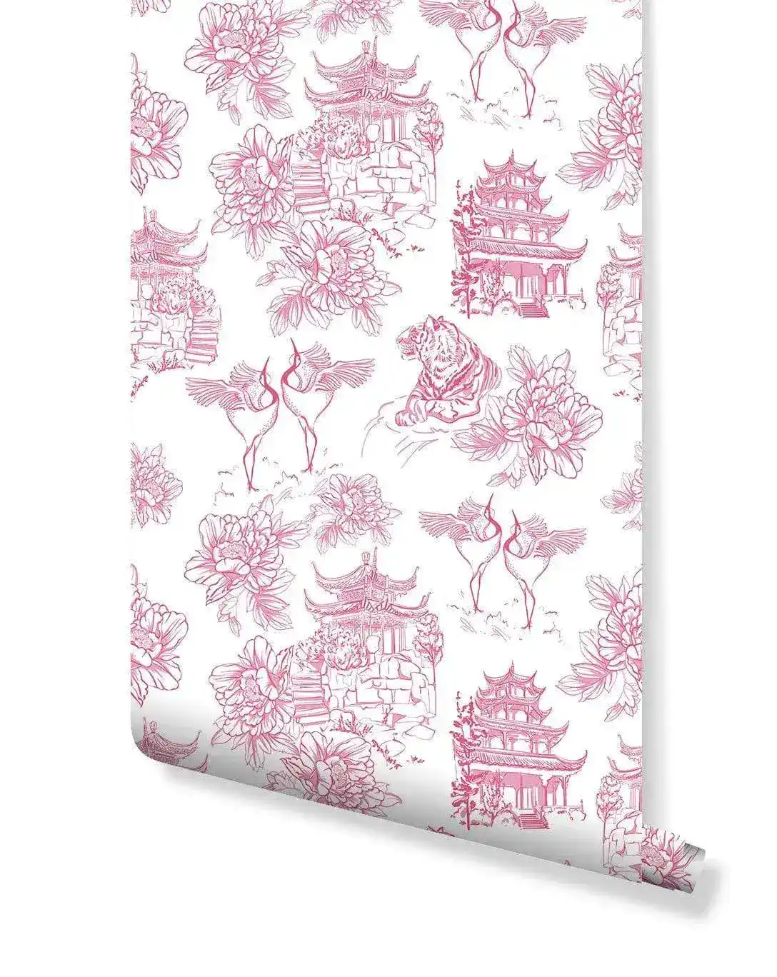 Blue and White Chinoiserie Tiger Pagoda Wallpaper - Image 4